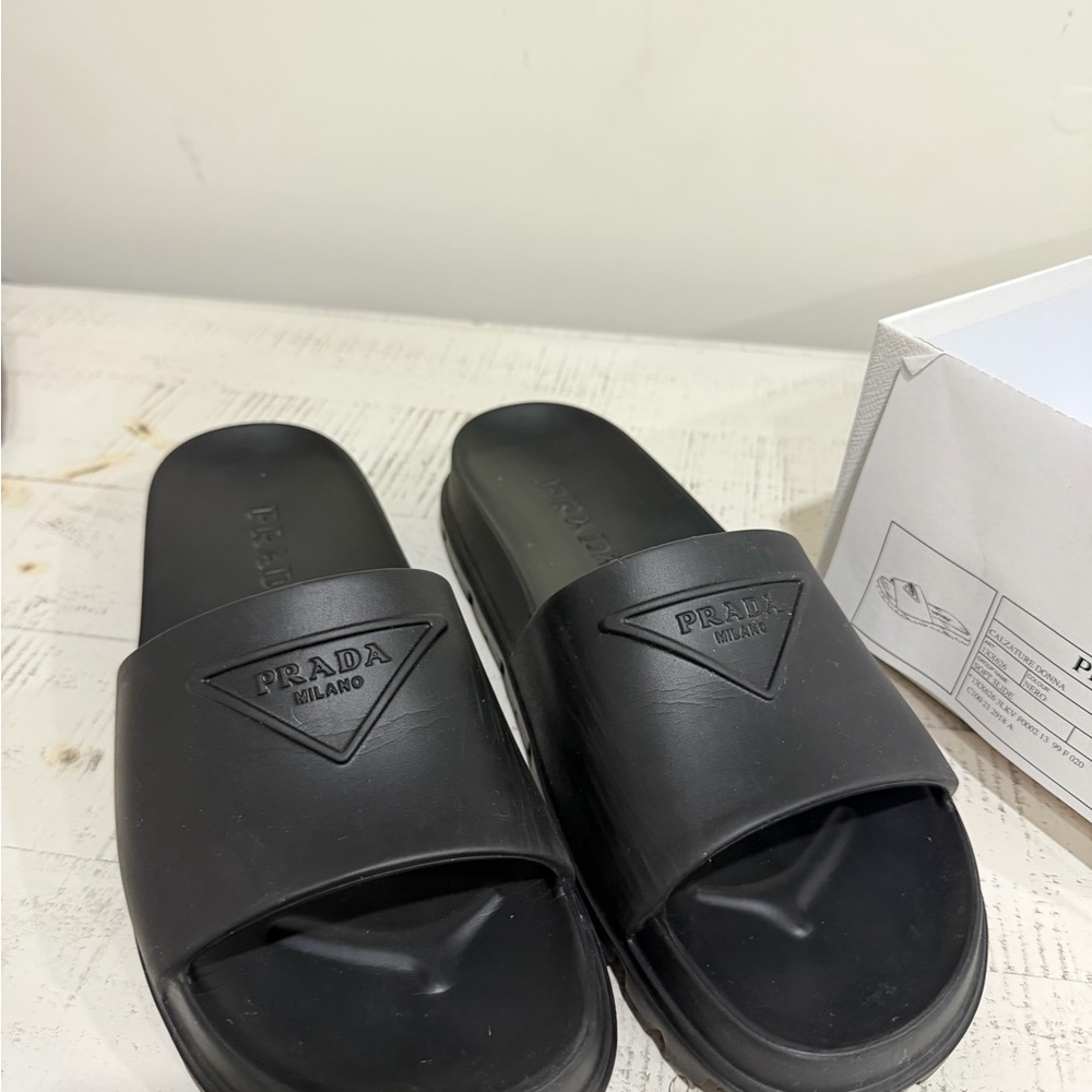 Prada Black Logo Slide Sandals